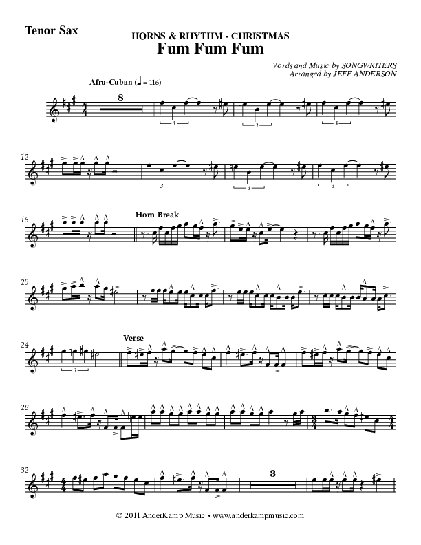 Fum Fum Fum (Instrumental) Tenor Sax 2 (AnderKamp Music)