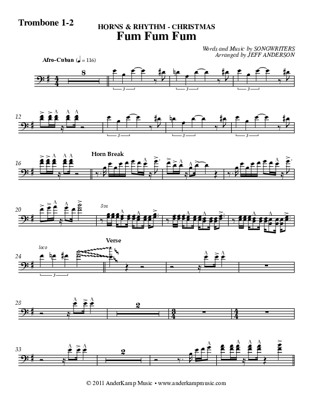 Fum Fum Fum (Instrumental) Trombone 1/2 (AnderKamp Music)