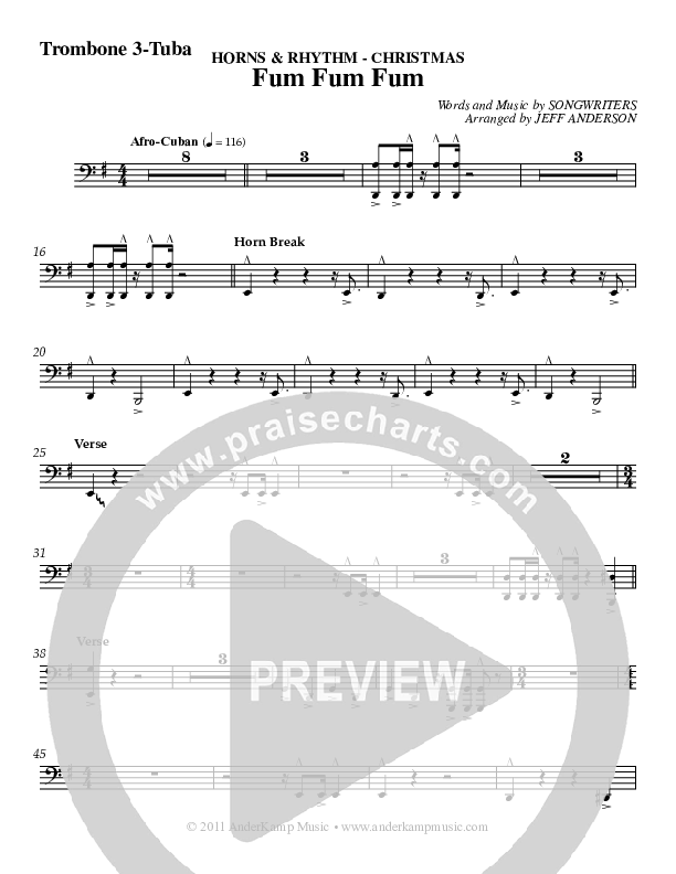 Fum Fum Fum (Instrumental) Trombone 3/Tuba (AnderKamp Music)