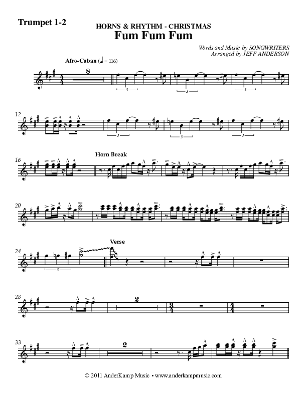 Fum Fum Fum (Instrumental) Trumpet 1,2 (AnderKamp Music)