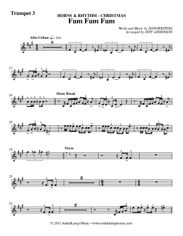 Fum Fum Fum (Instrumental) Trumpet 3 (AnderKamp Music)