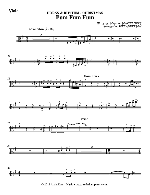 Fum Fum Fum (Instrumental) Viola (AnderKamp Music)