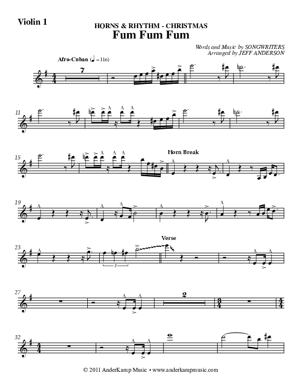 Fum Fum Fum (Instrumental) Violin 1 (AnderKamp Music)
