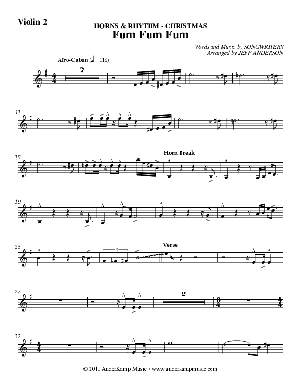 Fum Fum Fum (Instrumental) Violin 2 (AnderKamp Music)