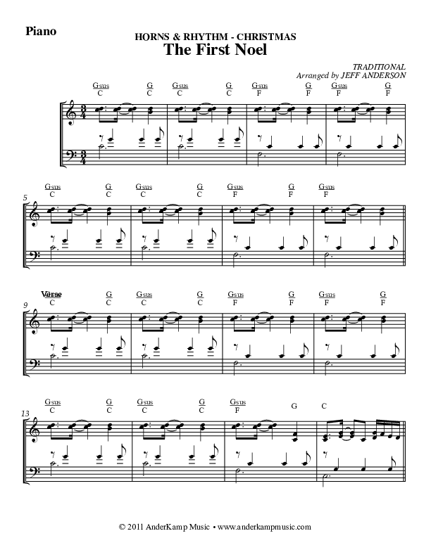 The First Noel Piano Sheet (AnderKamp Music)