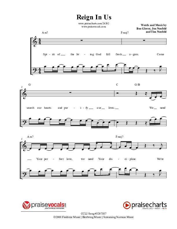 Reign In Us Lead Sheet (PraiseVocals)