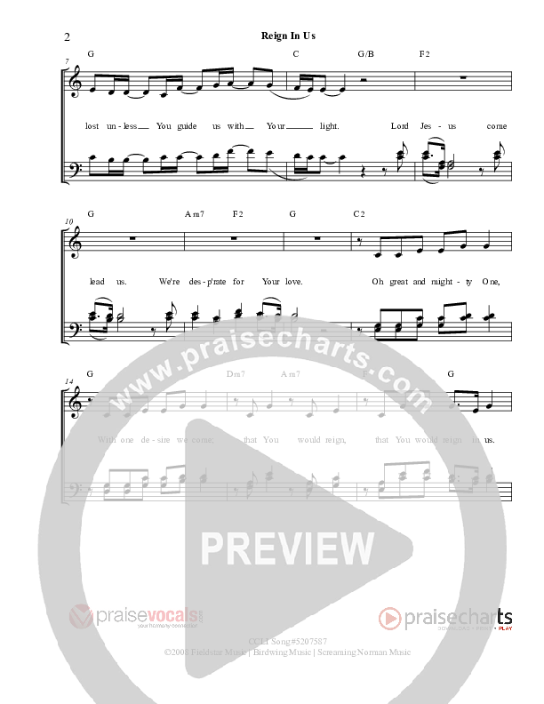 Reign In Us Lead Sheet (PraiseVocals)