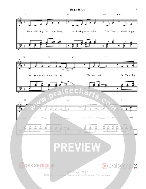 Reign In Us Lead Sheet (PraiseVocals)