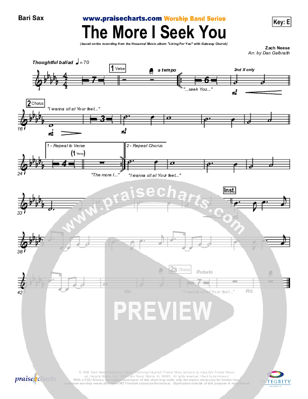 The More I Seek You Bari Sax (Gateway Worship / Kari Jobe)