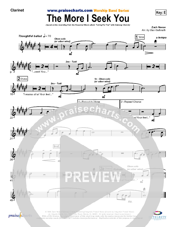 The More I Seek You Clarinet (Gateway Worship / Kari Jobe)