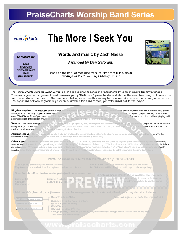 The More I Seek You Cover Sheet (Gateway Worship / Kari Jobe)