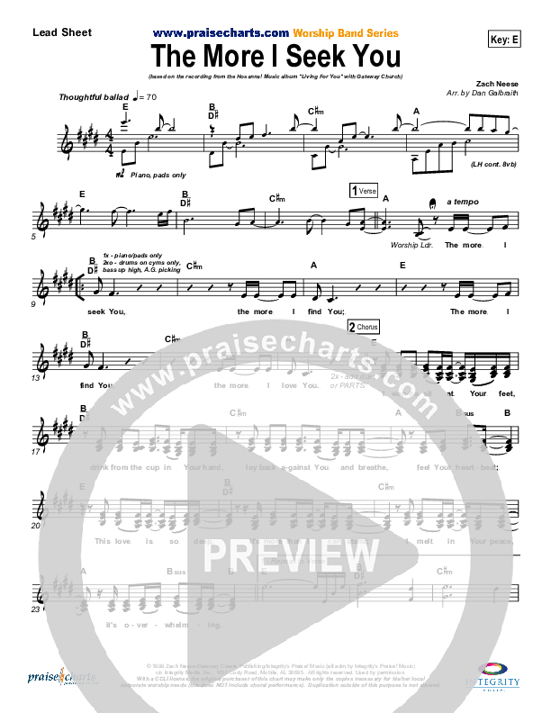 The More I Seek You Lead Sheet (Gateway Worship / Kari Jobe)