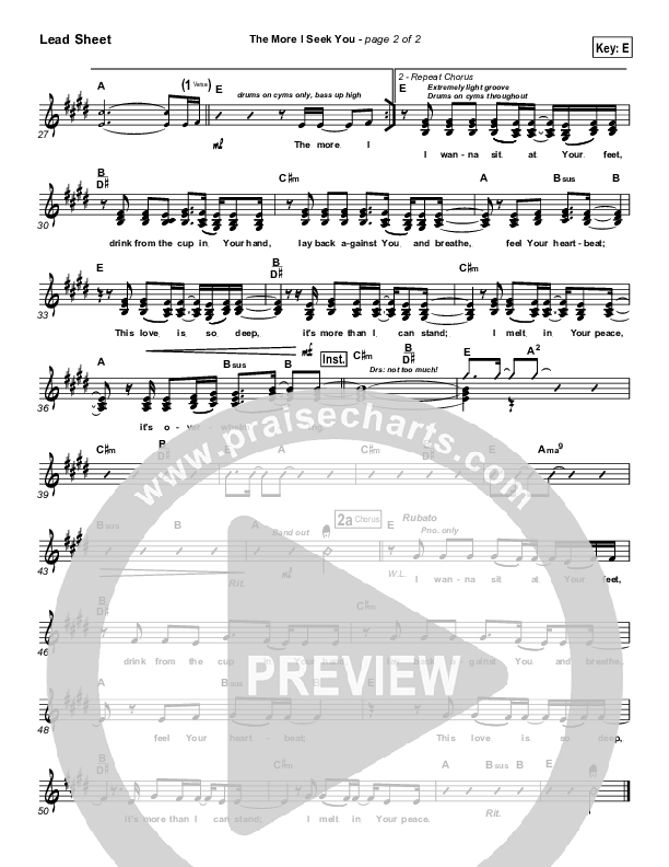 The More I Seek You Lead Sheet (Gateway Worship / Kari Jobe)
