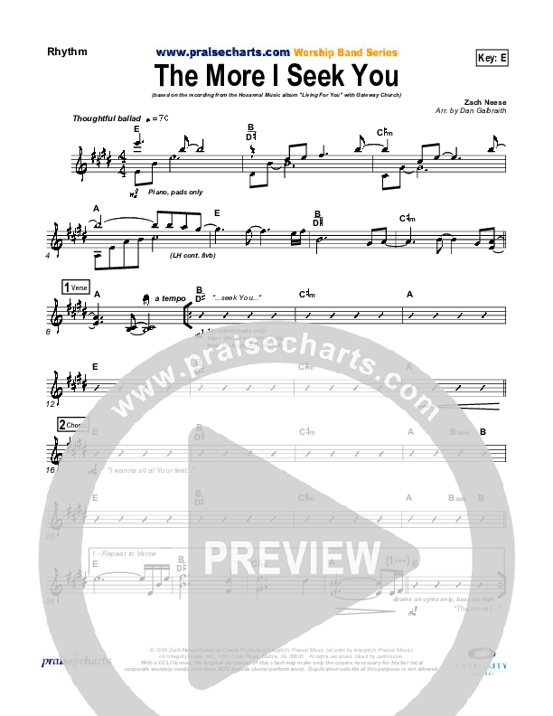 The More I Seek You Rhythm Chart (Gateway Worship / Kari Jobe)