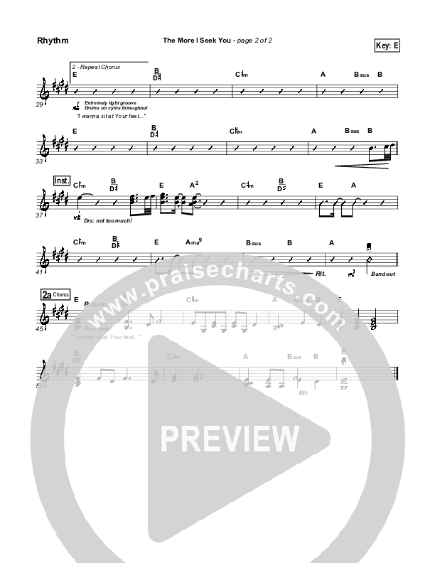 The More I Seek You Rhythm Chart (Gateway Worship / Kari Jobe)