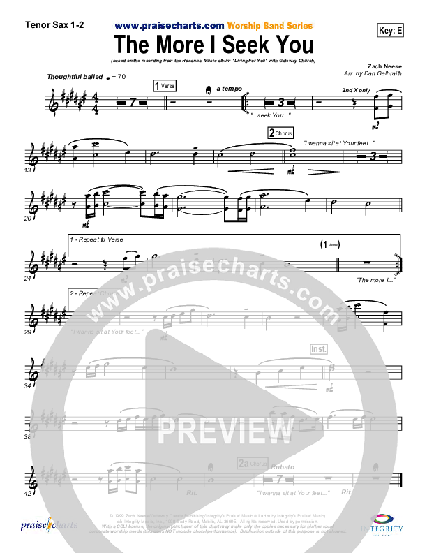 The More I Seek You Tenor Sax 1/2 (Gateway Worship / Kari Jobe)