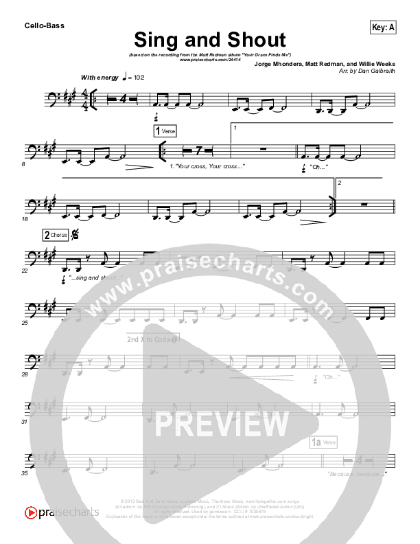 Sing And Shout Cello/Bass (Matt Redman)