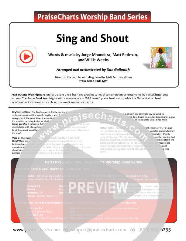 Sing And Shout Cover Sheet (Matt Redman)