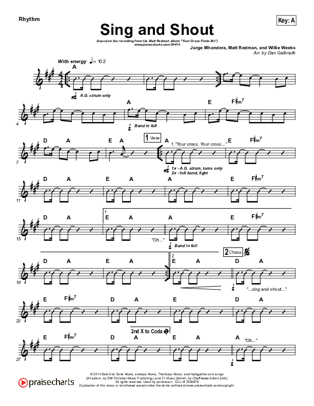 Sing And Shout Rhythm Chart (Matt Redman)