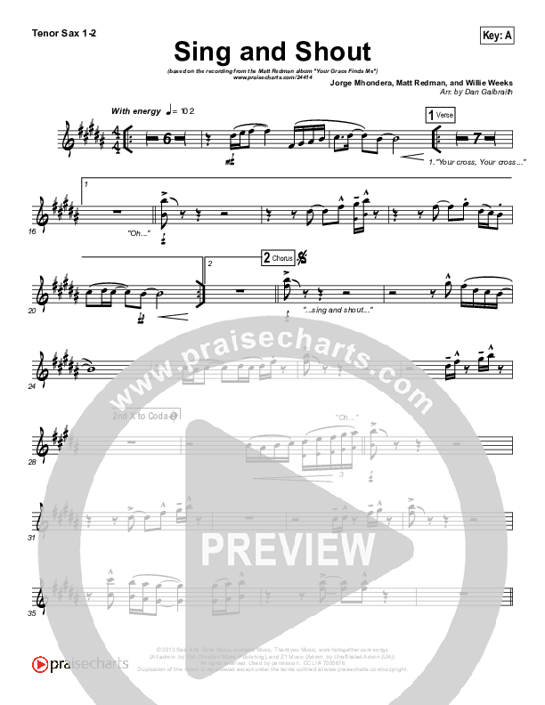 Sing And Shout Tenor Sax 1/2 (Matt Redman)