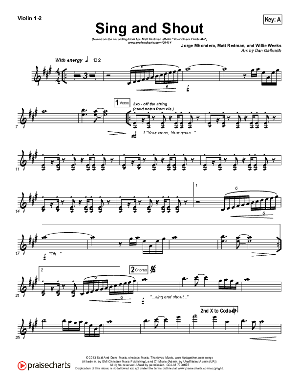 Sing And Shout Violin 1/2 (Matt Redman)