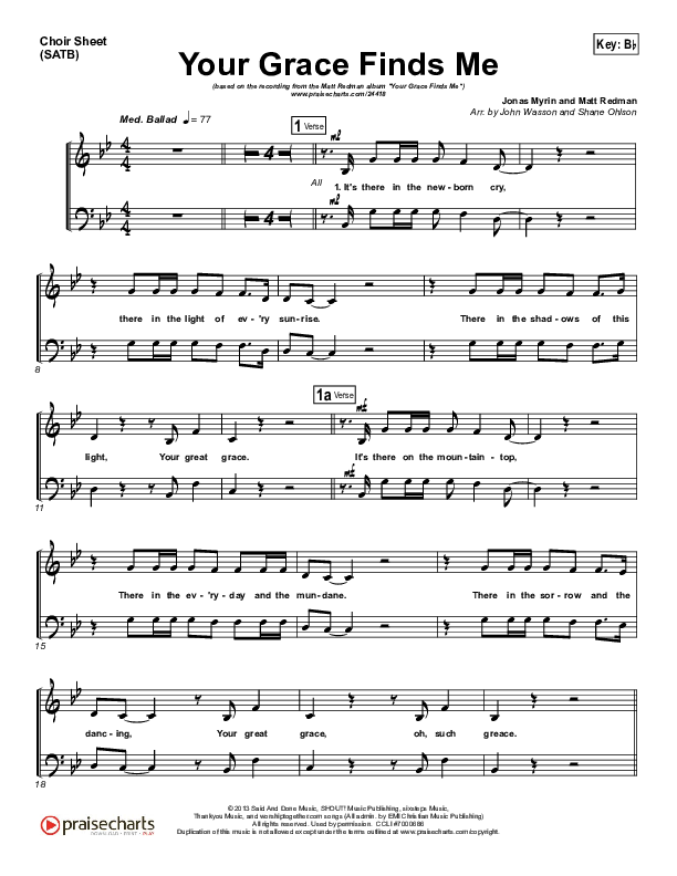 Your Grace Finds Me Choir Vocals (SATB) (Matt Redman)
