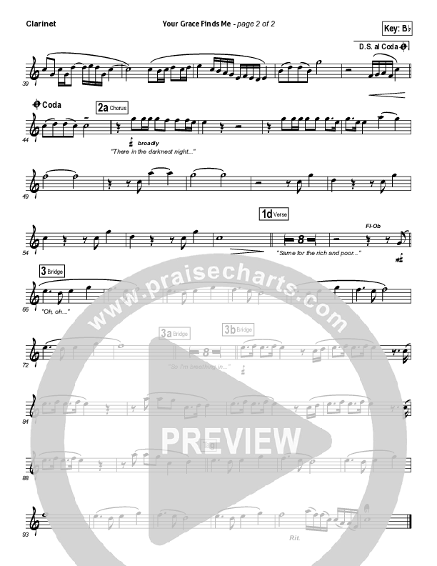 Your Grace Finds Me Clarinet (Matt Redman)