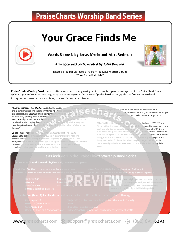 Your Grace Finds Me Cover Sheet (Matt Redman)