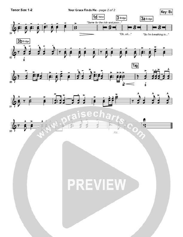 Your Grace Finds Me Tenor Sax 1/2 (Matt Redman)