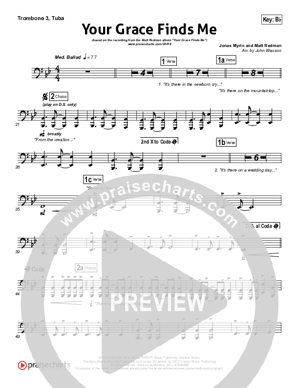 Your Grace Finds Me Trombone 3/Tuba (Matt Redman)