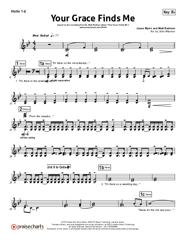 Your Grace Finds Me Violin 1/2 (Matt Redman)