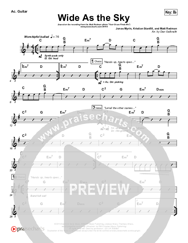 Wide As The Sky Rhythm Chart (Matt Redman)