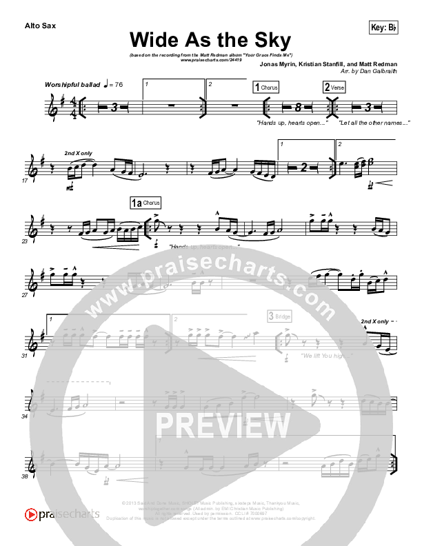 Wide As The Sky Alto Sax (Matt Redman)