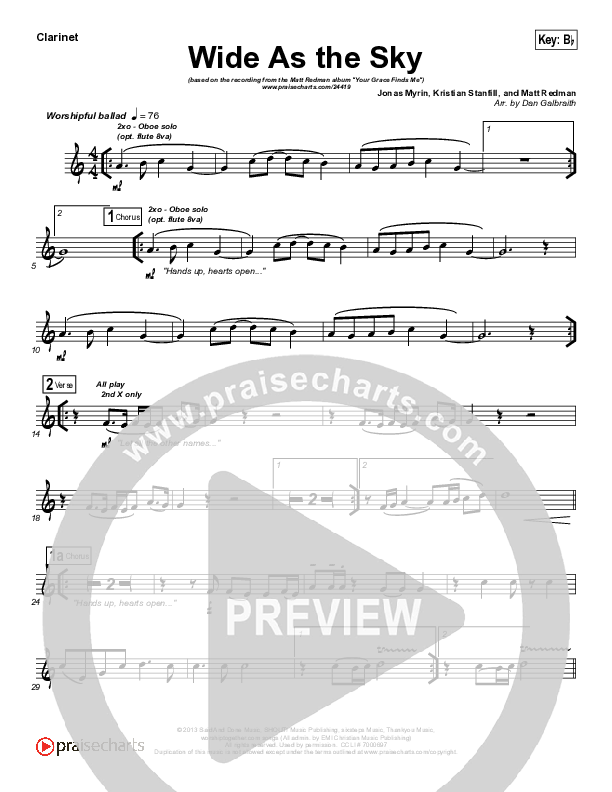 Wide As The Sky Clarinet (Matt Redman)