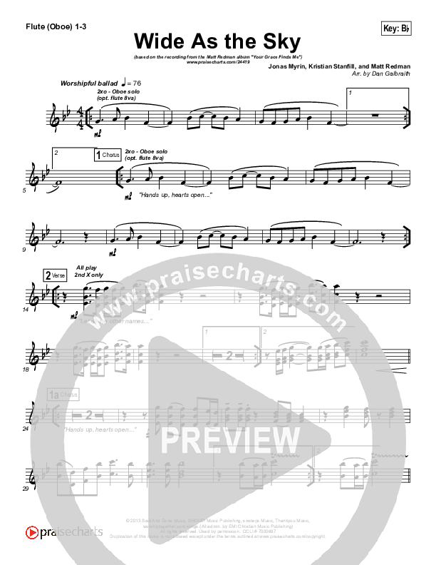 Wide As The Sky Flute/Oboe 1/2/3 (Matt Redman)