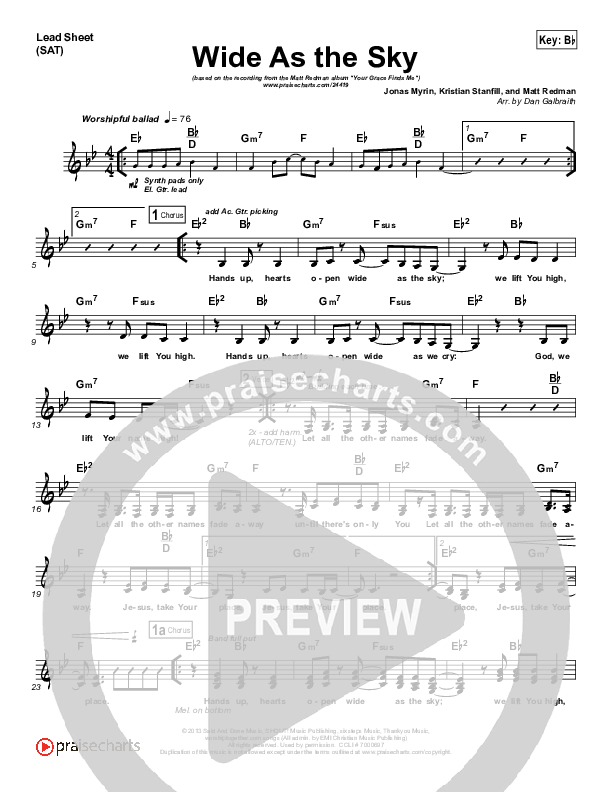 Wide As The Sky Lead Sheet (SAT) (Matt Redman)