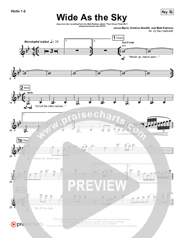 Wide As The Sky Violin 1/2 (Matt Redman)