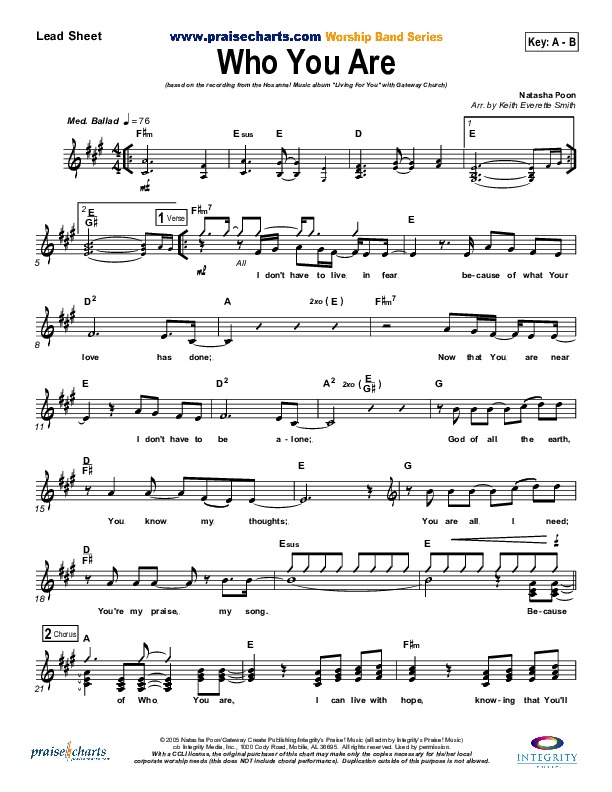 Who You Are Lead Sheet (Gateway Worship)