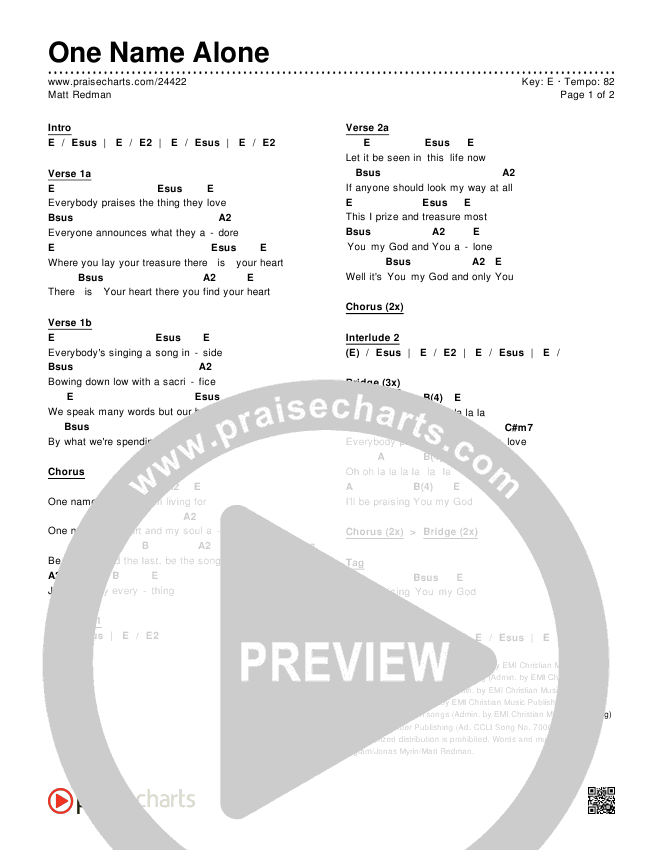 One Name Alone Chords & Lyrics (Matt Redman)
