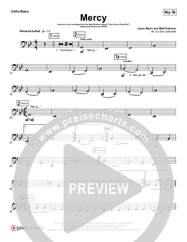 Mercy Cello/Bass (Matt Redman)
