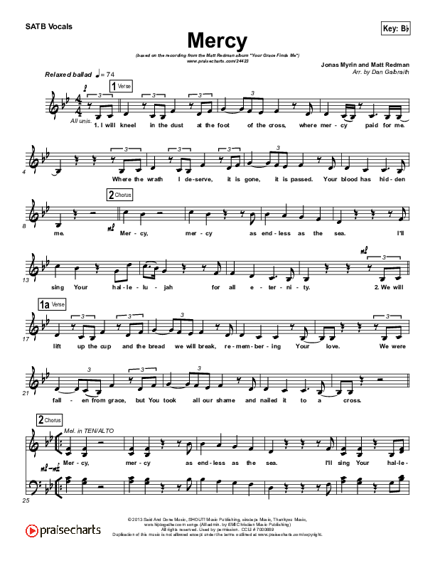 Mercy Choir Sheet (SATB) (Matt Redman)