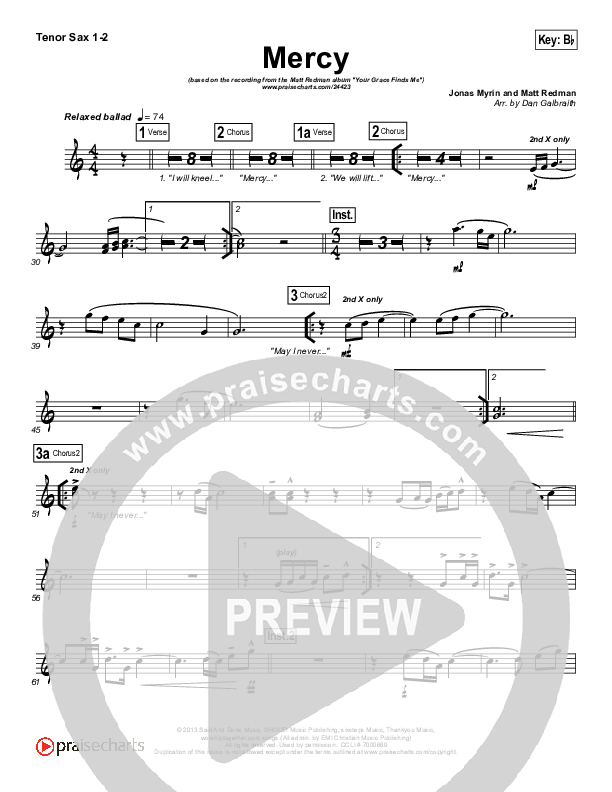 Mercy Tenor Sax 1/2 (Matt Redman)