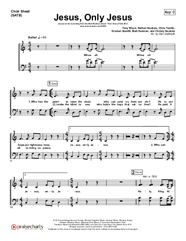 Jesus Only Jesus Choir Sheet (SATB) (Matt Redman)