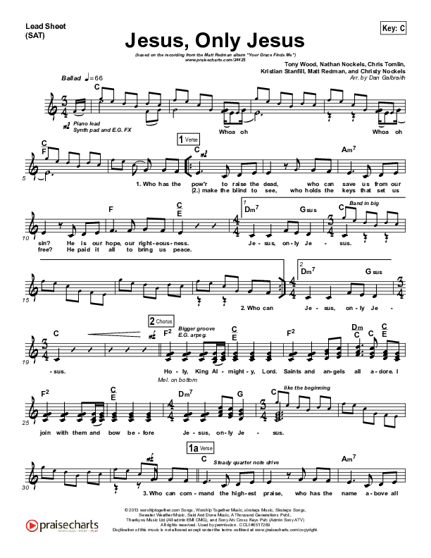 Jesus Only Jesus Lead Sheet (SAT) (Matt Redman)