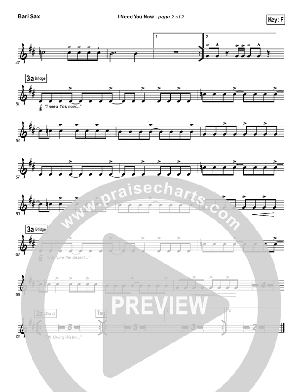 I Need You Now Bari Sax (Matt Redman)