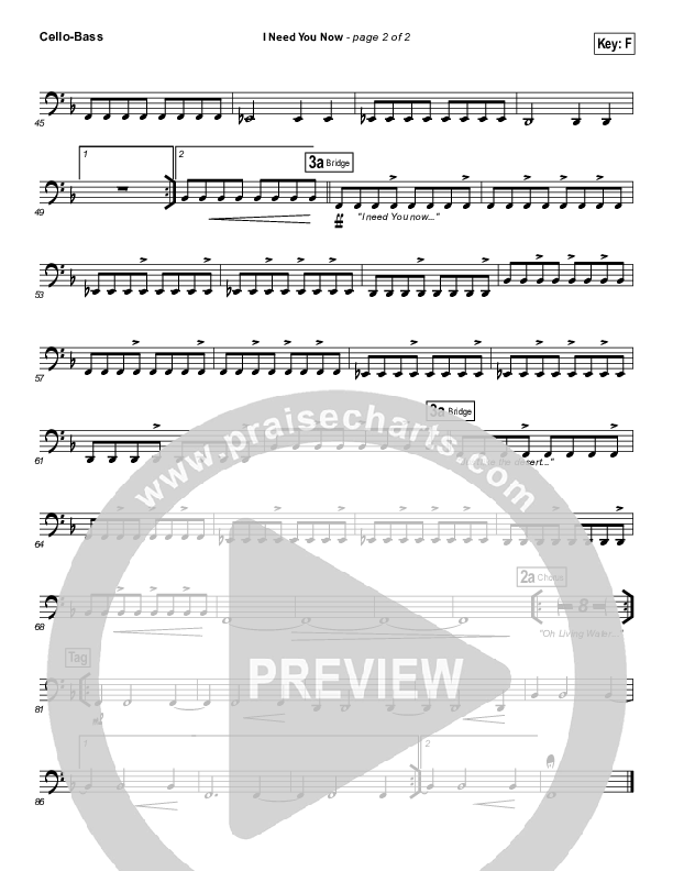 I Need You Now Cello/Bass (Matt Redman)