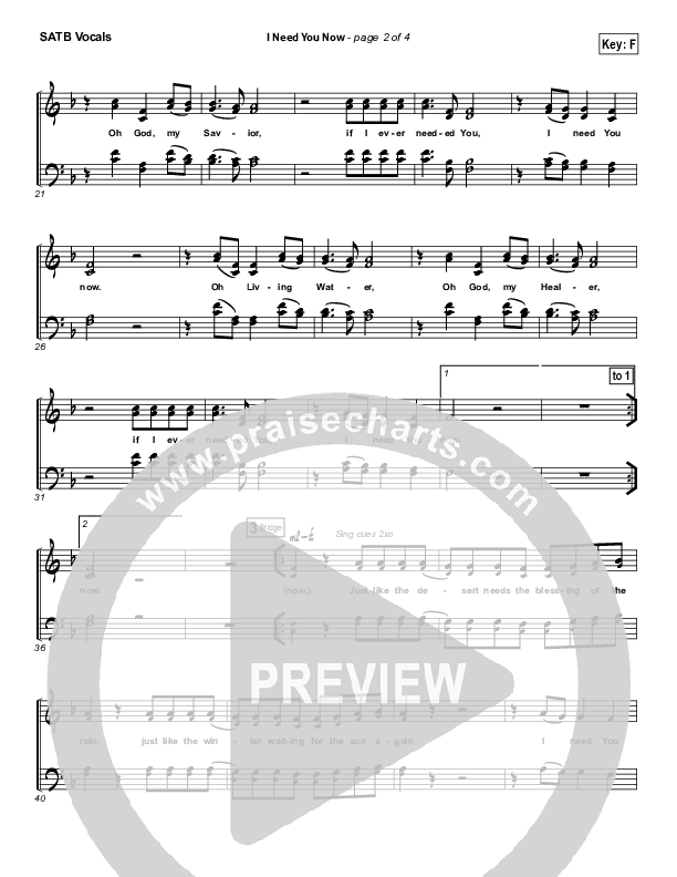 I Need You Now Choir Sheet (SATB) (Matt Redman)