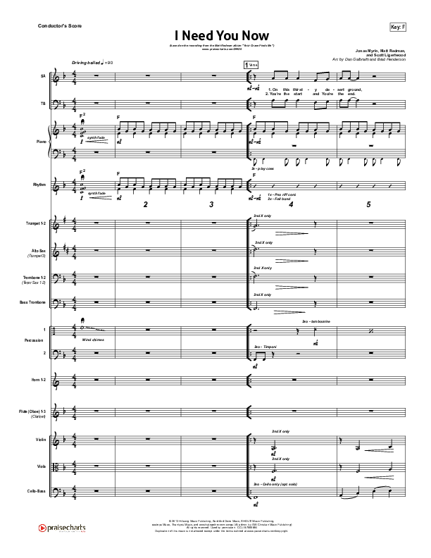 I Need You Now Conductor's Score (Matt Redman)