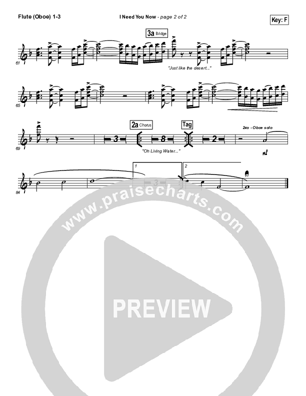 I Need You Now Flute/Oboe 1/2/3 (Matt Redman)