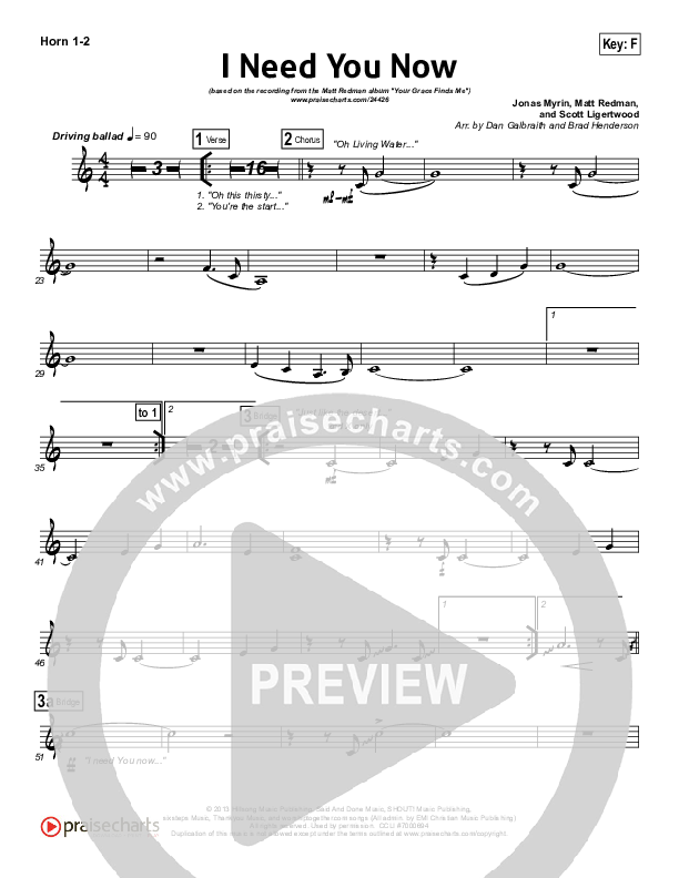 I Need You Now French Horn 1/2 (Matt Redman)